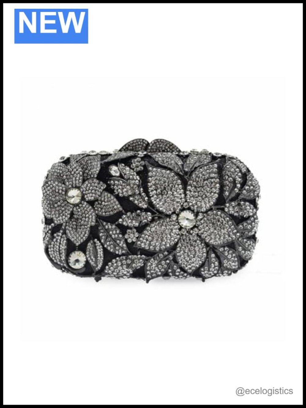 Rhinestone Floral Minaudiere Clutch with Removable Chain Evening Bag